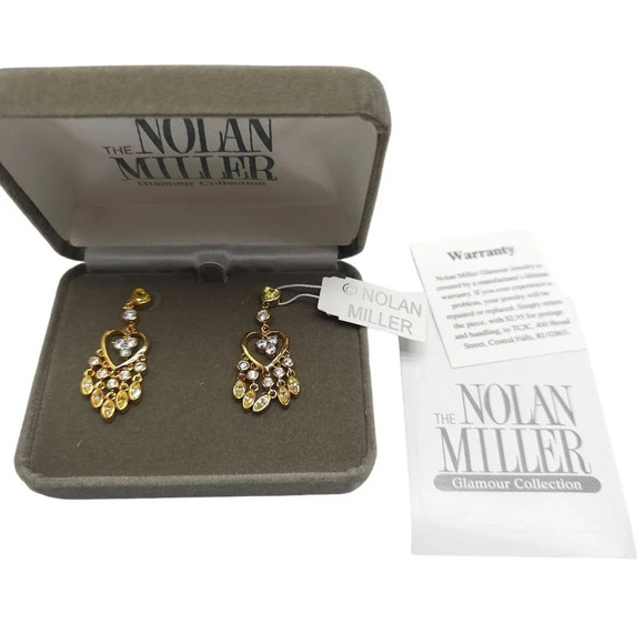 Nolan Miller Glamour Collection Heart Drop Earrings With Crystals In Gift Box - Picture 1 of 6